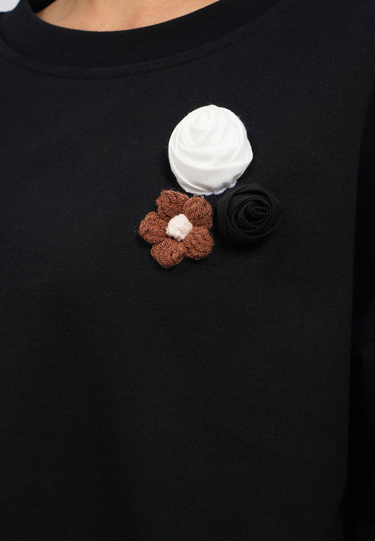 Long Sleeve Sweater with Flower Patches