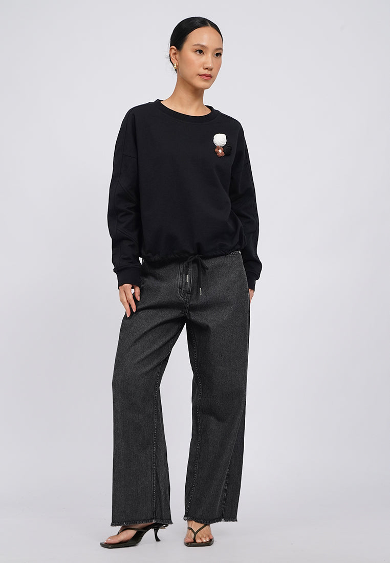 Long Sleeve Sweater with Flower Patches