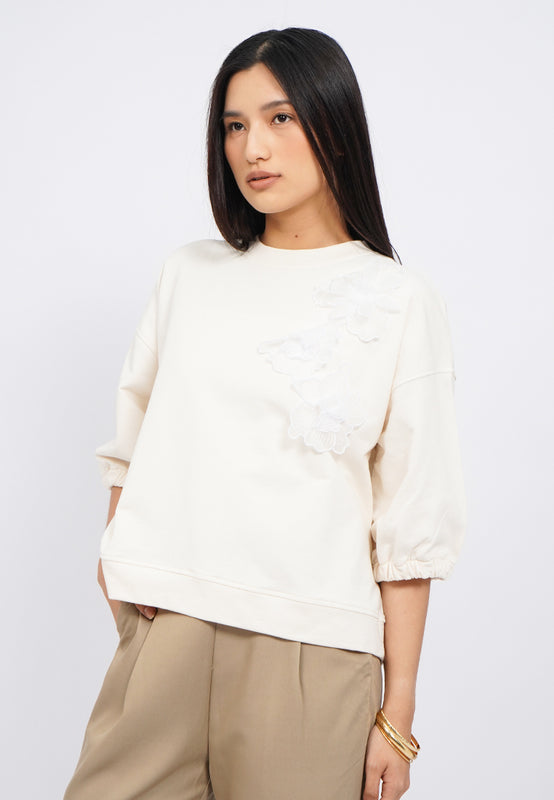 Puff Sleeve Embroidered Sweatshirt