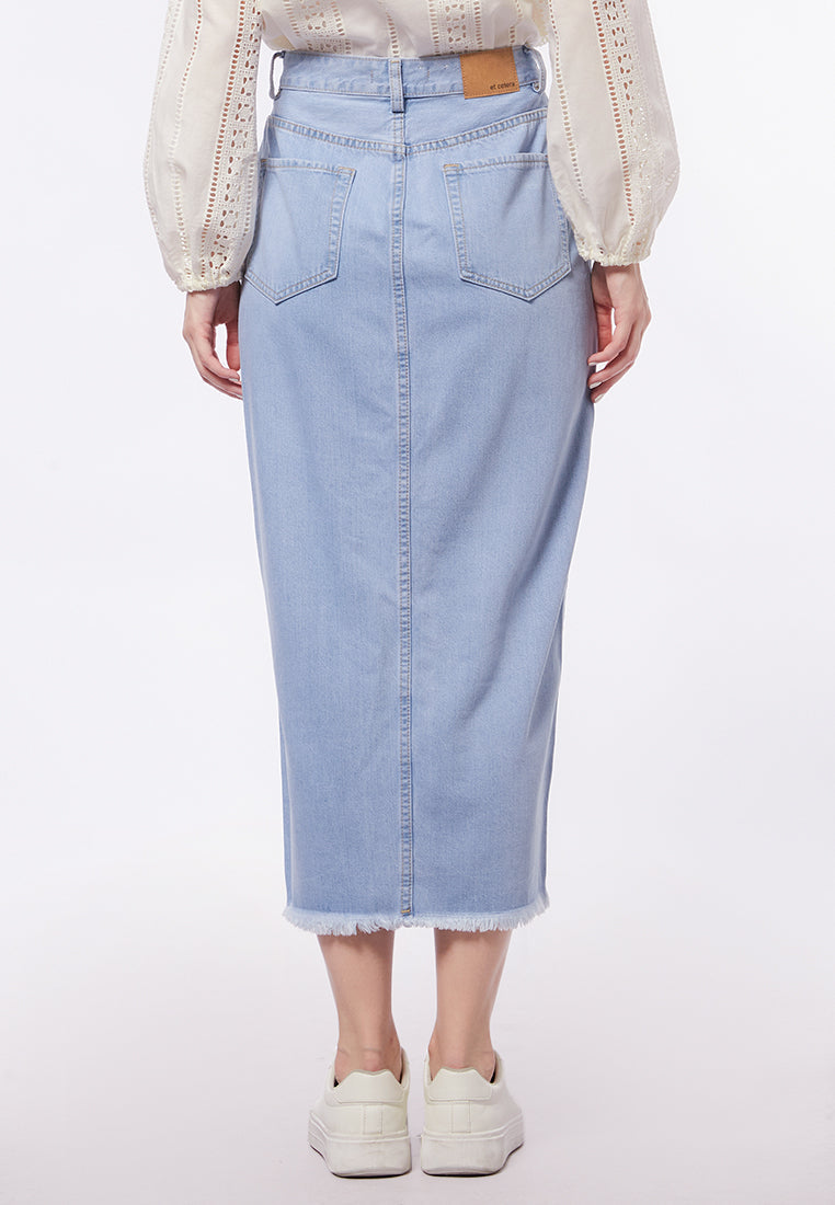 Denim Maxi Skirt with Front Slit