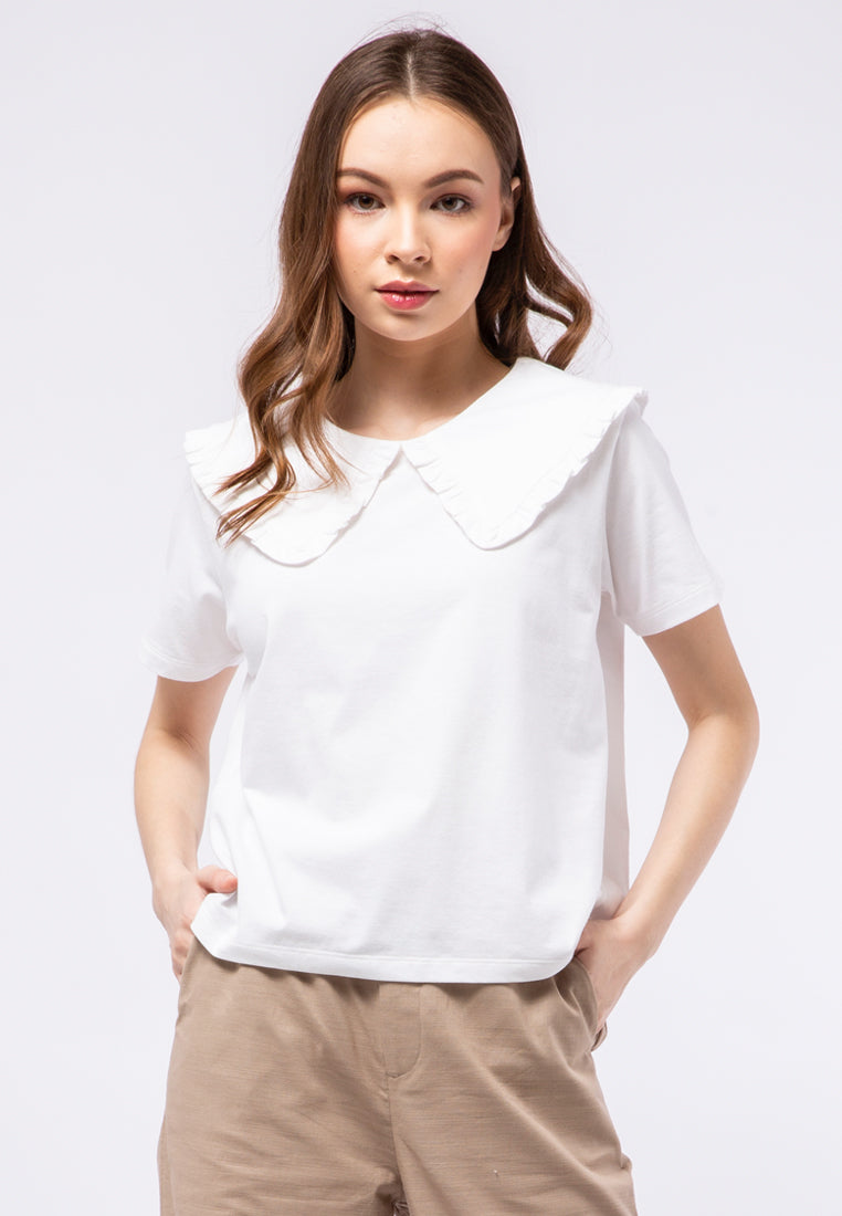 Short Sleeve Blouse with Wide Collar