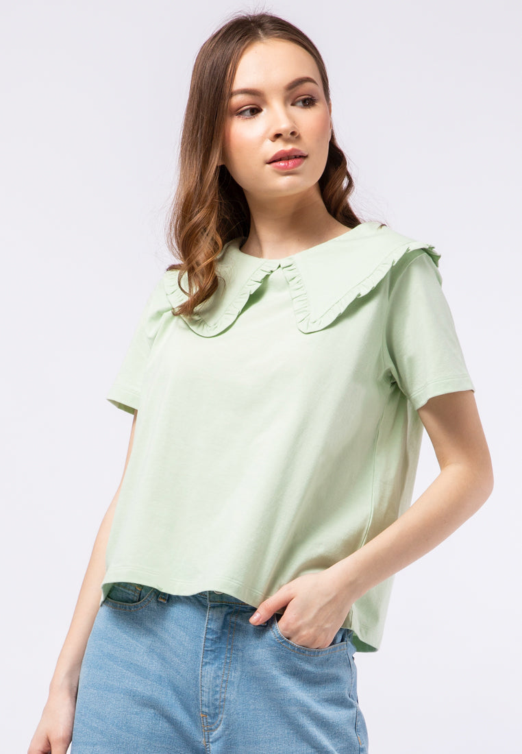 Short Sleeve Blouse with Wide Collar