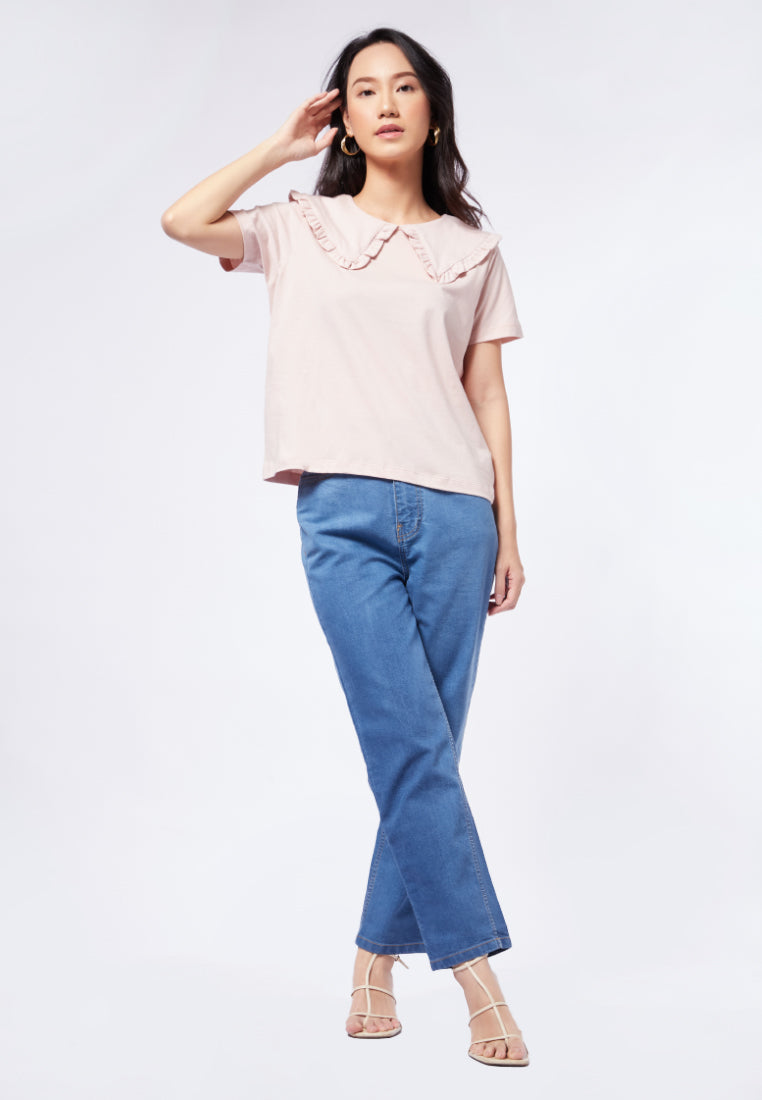 Short Sleeve Top with Peterpan Collar