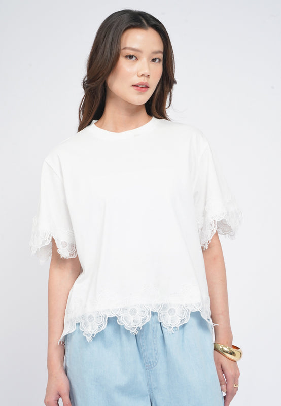 Short Sleeve T-Shirt with Lace Details