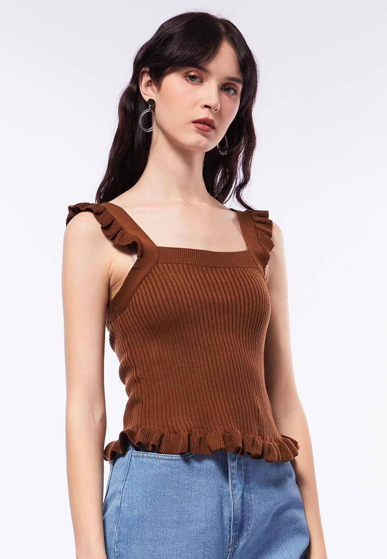 Crop Tank Top with Ruffle Details