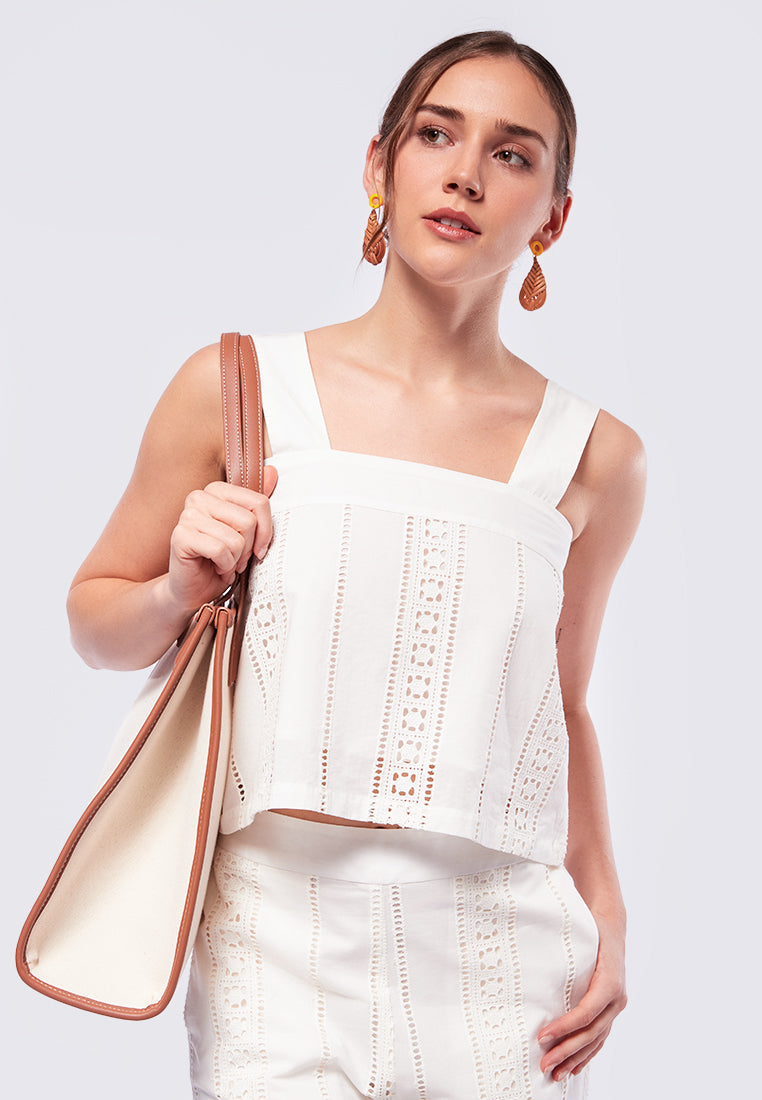 Square Neck Eyelet Sleeveless Top