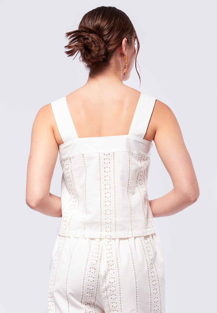 Square Neck Eyelet Sleeveless Top