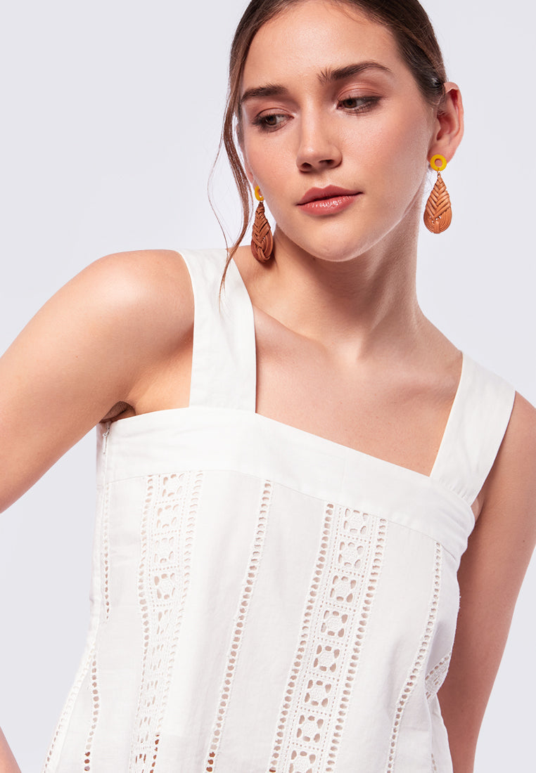 Square Neck Eyelet Sleeveless Top