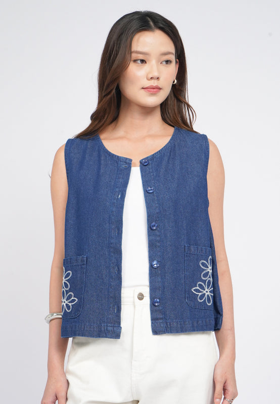 Embroidered Denim Vest