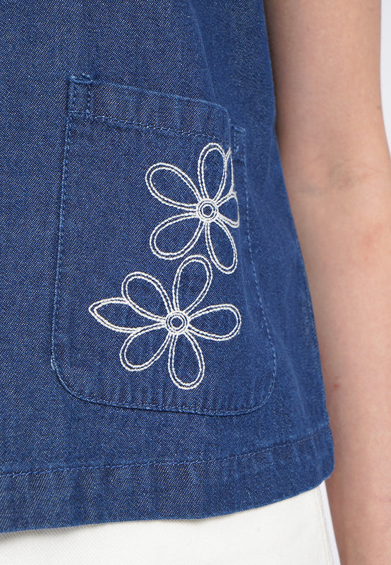 Embroidered Denim Vest