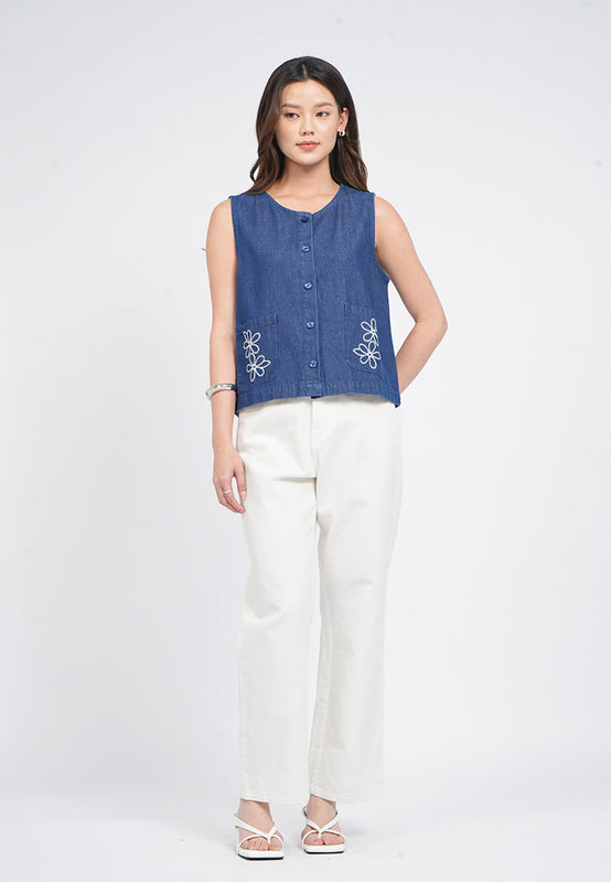 Embroidered Denim Vest