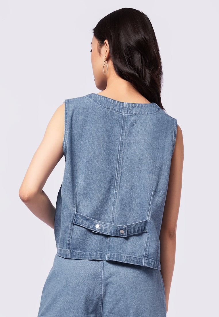 Denim Vest with Fake Pocket Details