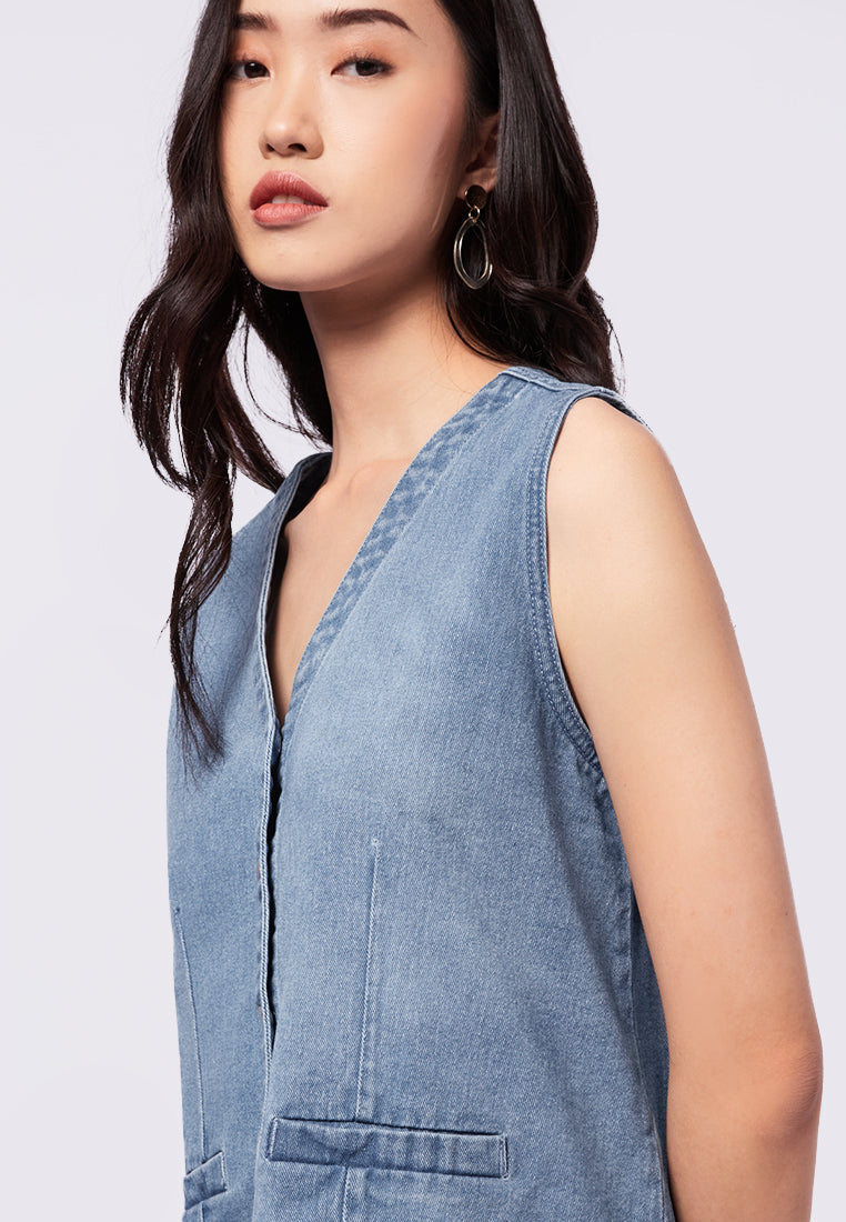 Denim Vest with Fake Pocket Details