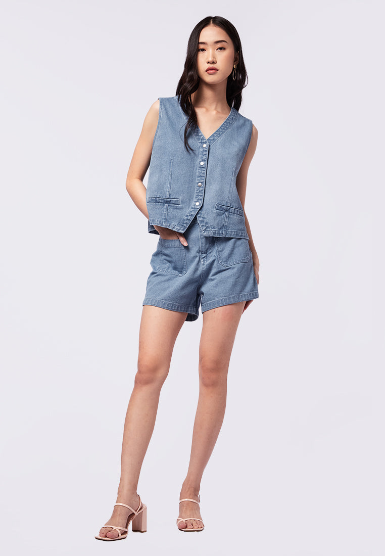 Denim Vest with Fake Pocket Details
