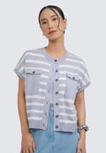 Double Pocket Stripes Knit Top