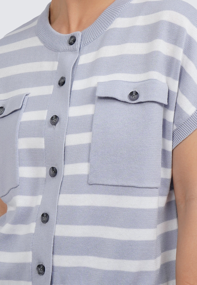 Double Pocket Stripes Knit Top