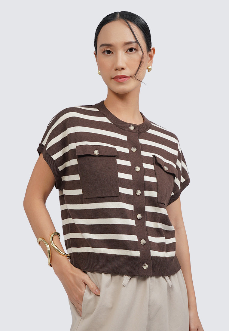Double Pocket Stripes Knit Top