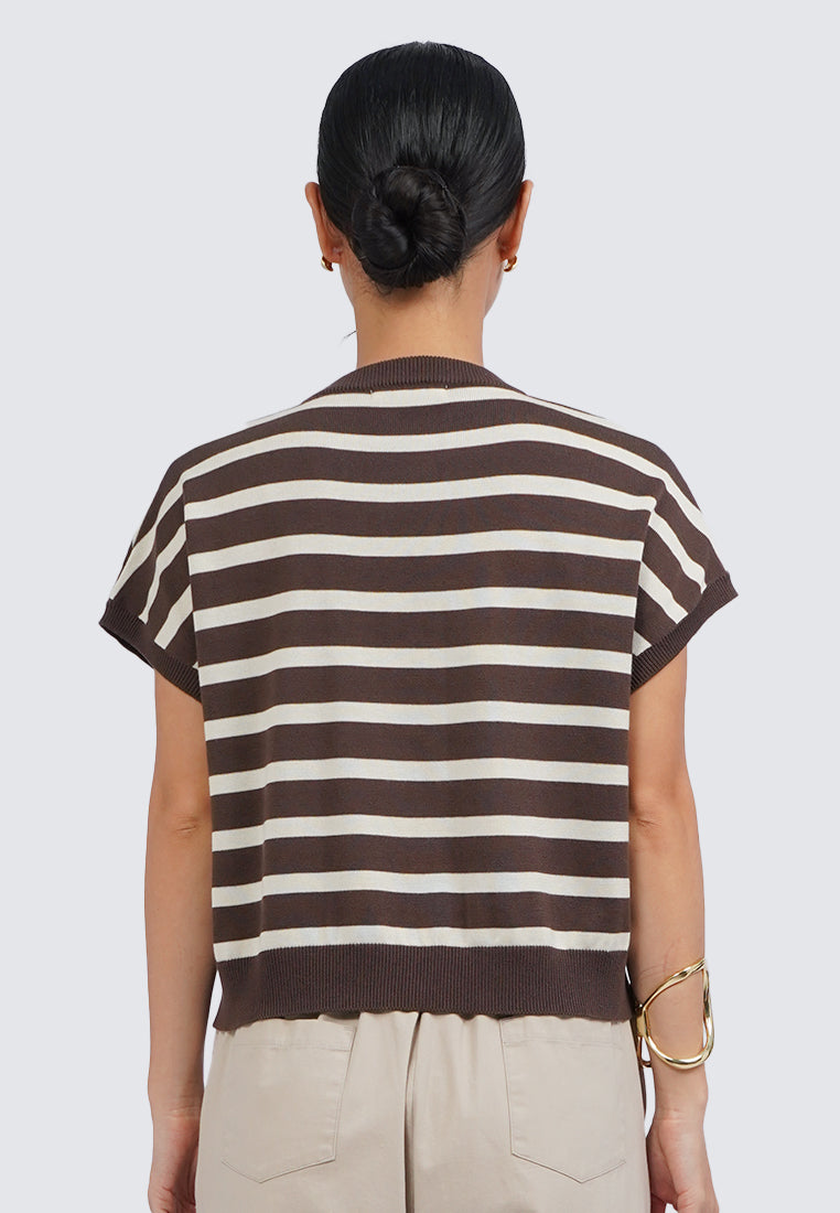 Double Pocket Stripes Knit Top