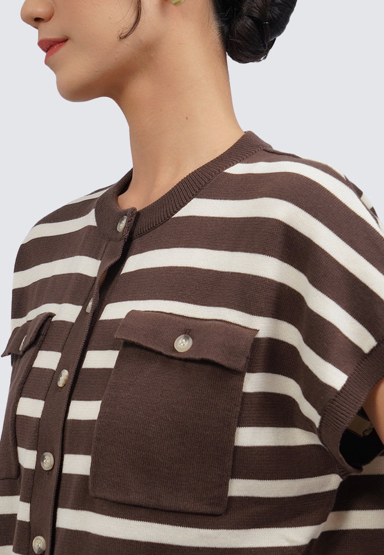 Double Pocket Stripes Knit Top