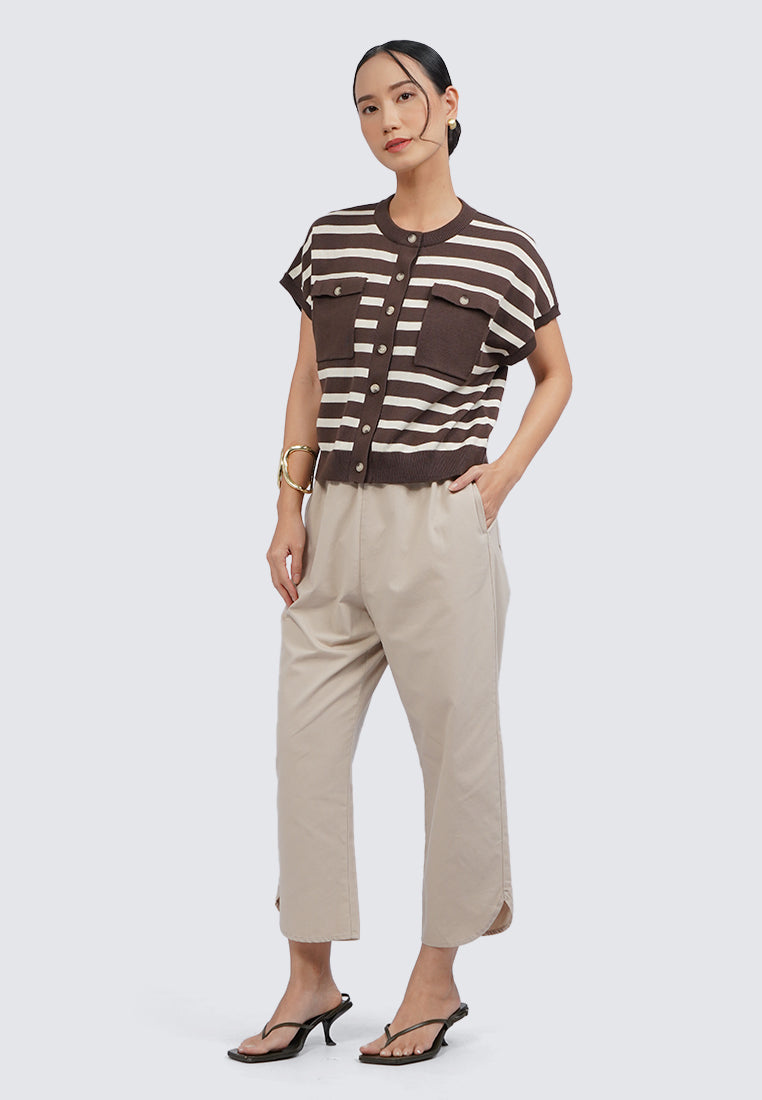 Double Pocket Stripes Knit Top