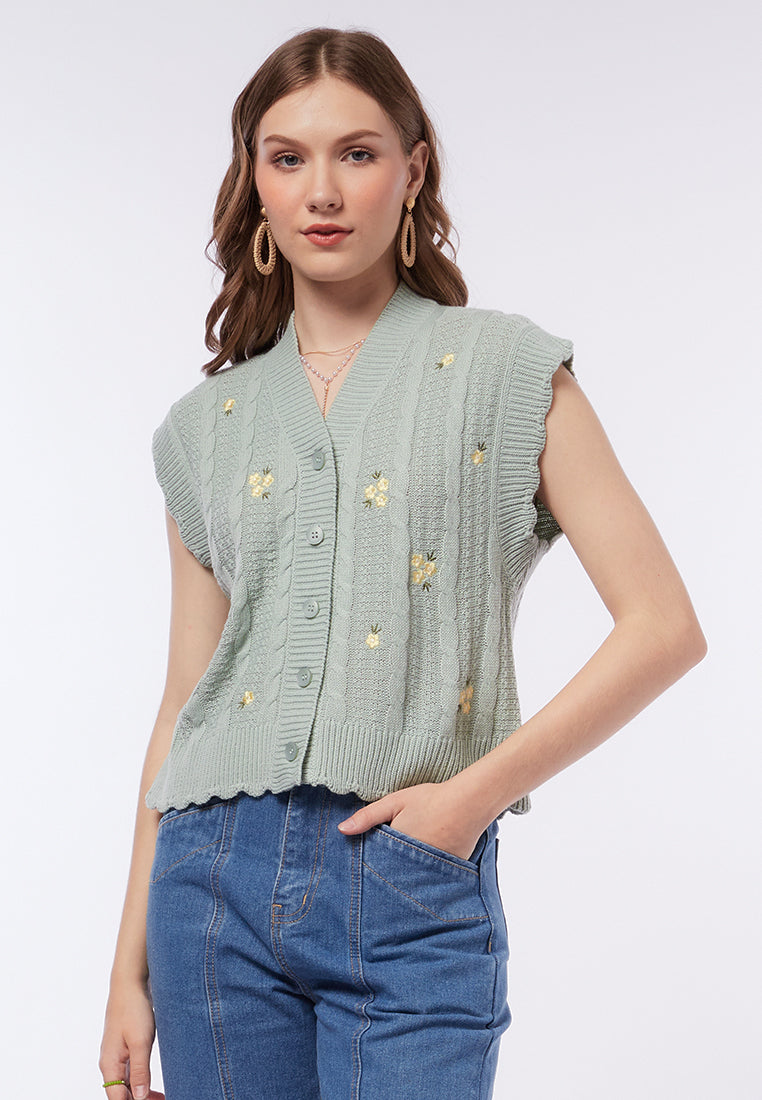 Printed Vest with Scallop Hem