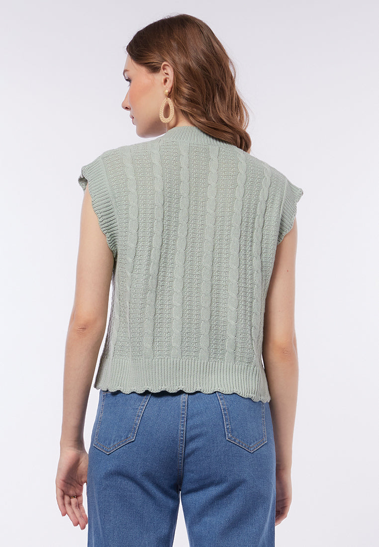 Printed Vest with Scallop Hem
