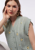 Printed Vest with Scallop Hem