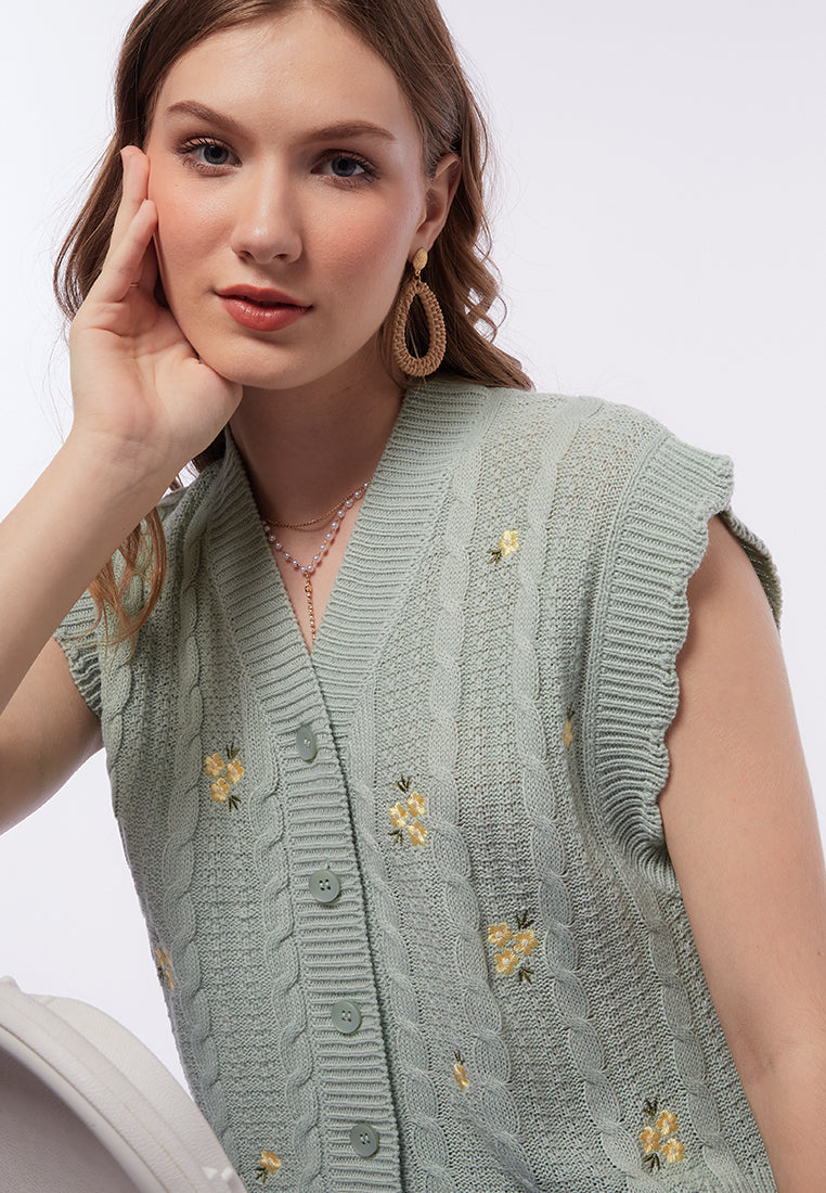 Printed Vest with Scallop Hem