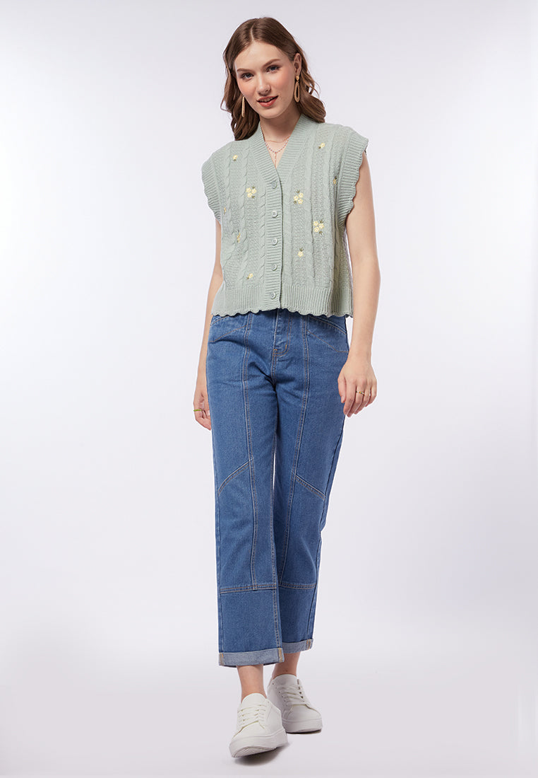 Printed Vest with Scallop Hem