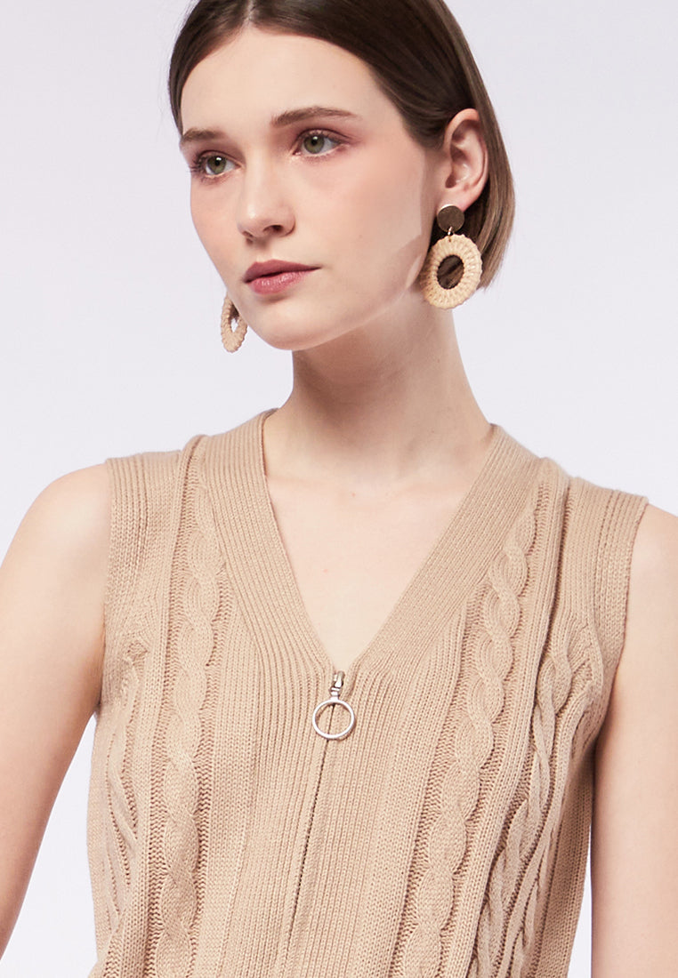 V-Neck Cable Knit Vest with Opening