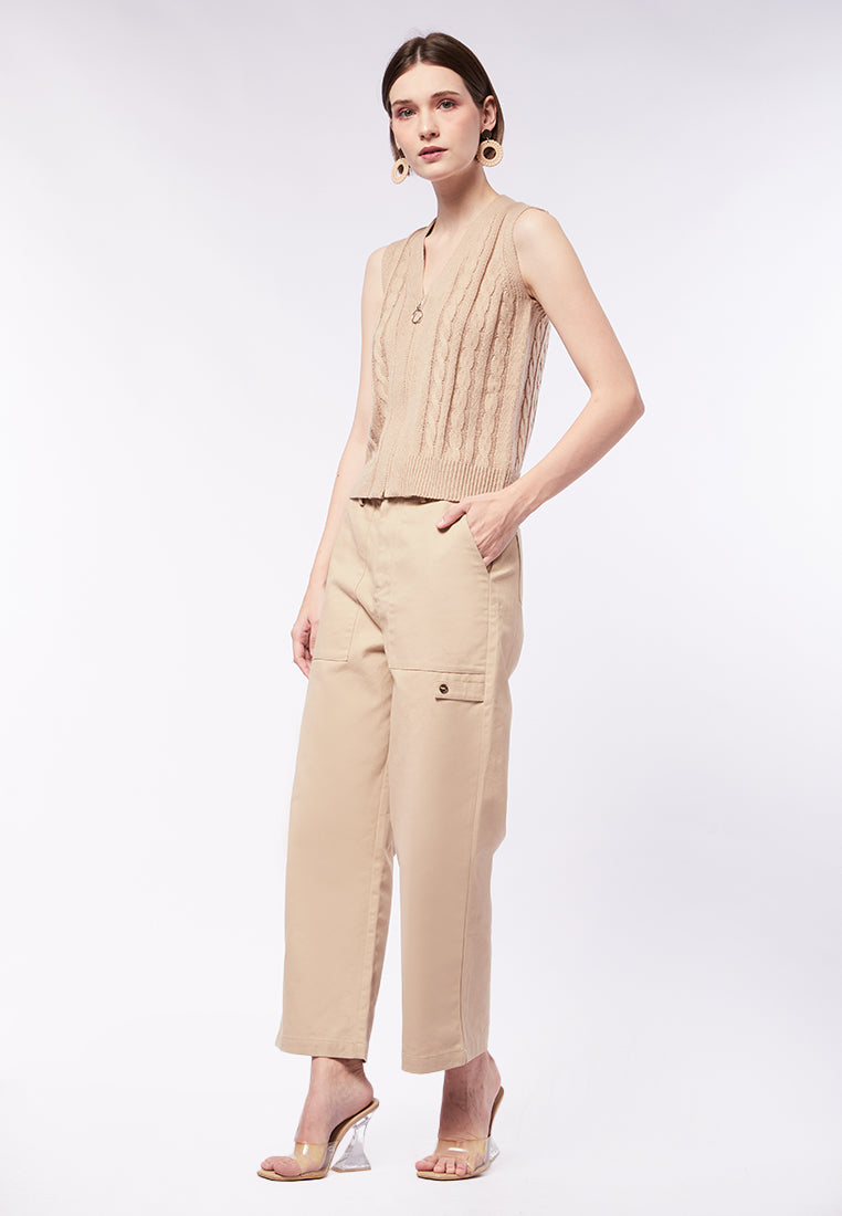 V-Neck Cable Knit Vest with Opening