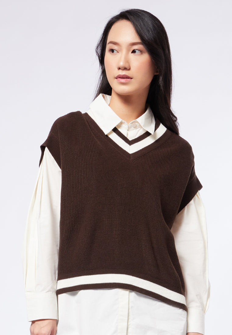 Loose Vest with Stripe Details