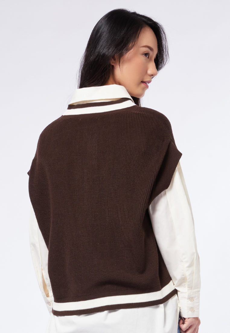 Loose Vest with Stripe Details