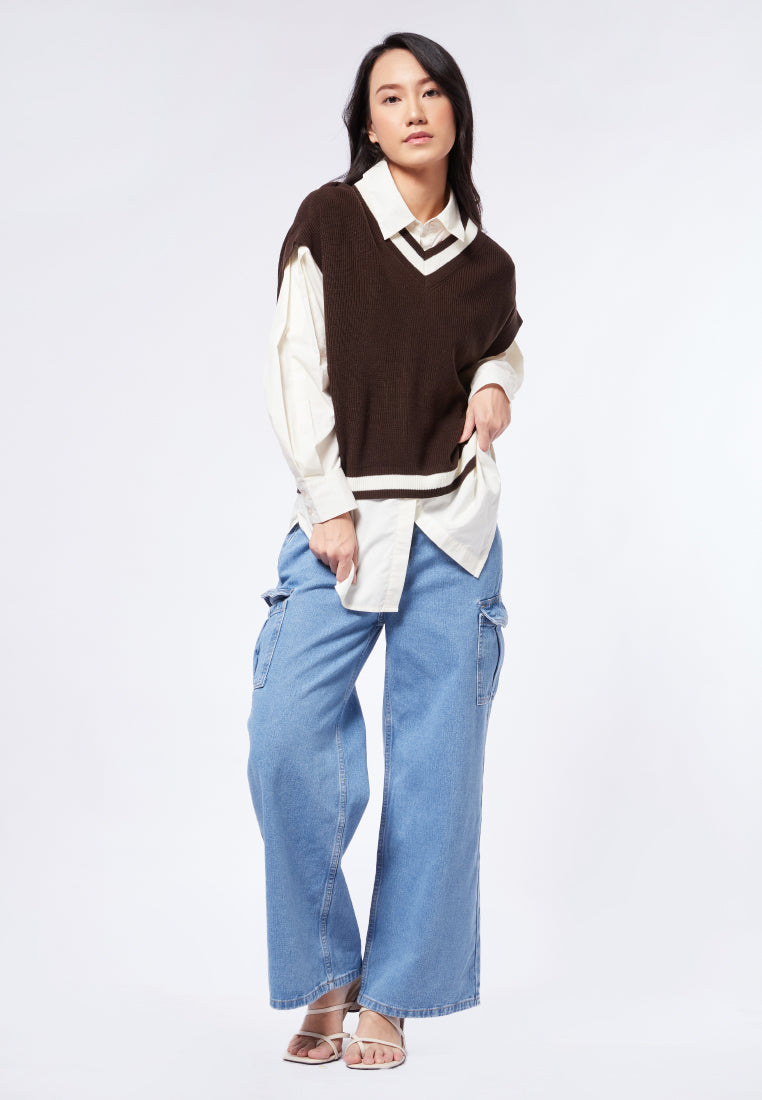 Loose Vest with Stripe Details