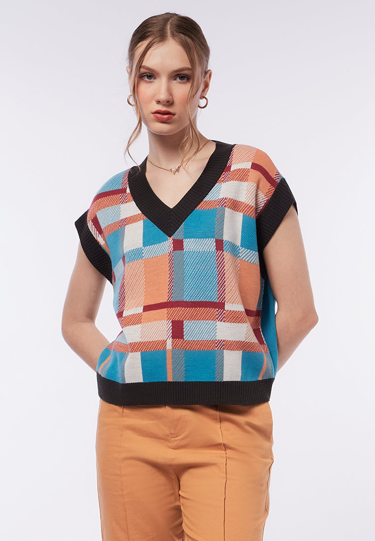Printed V-Neck Boxy Vest