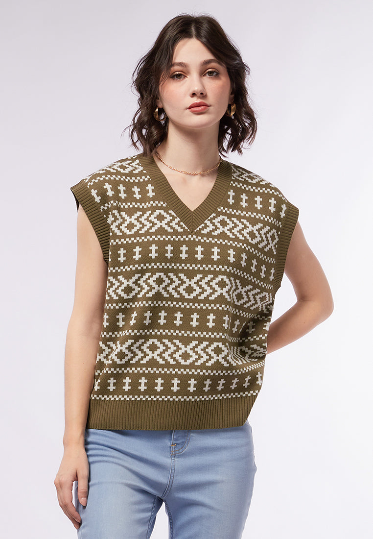 V-Neck Printed Knit Vest