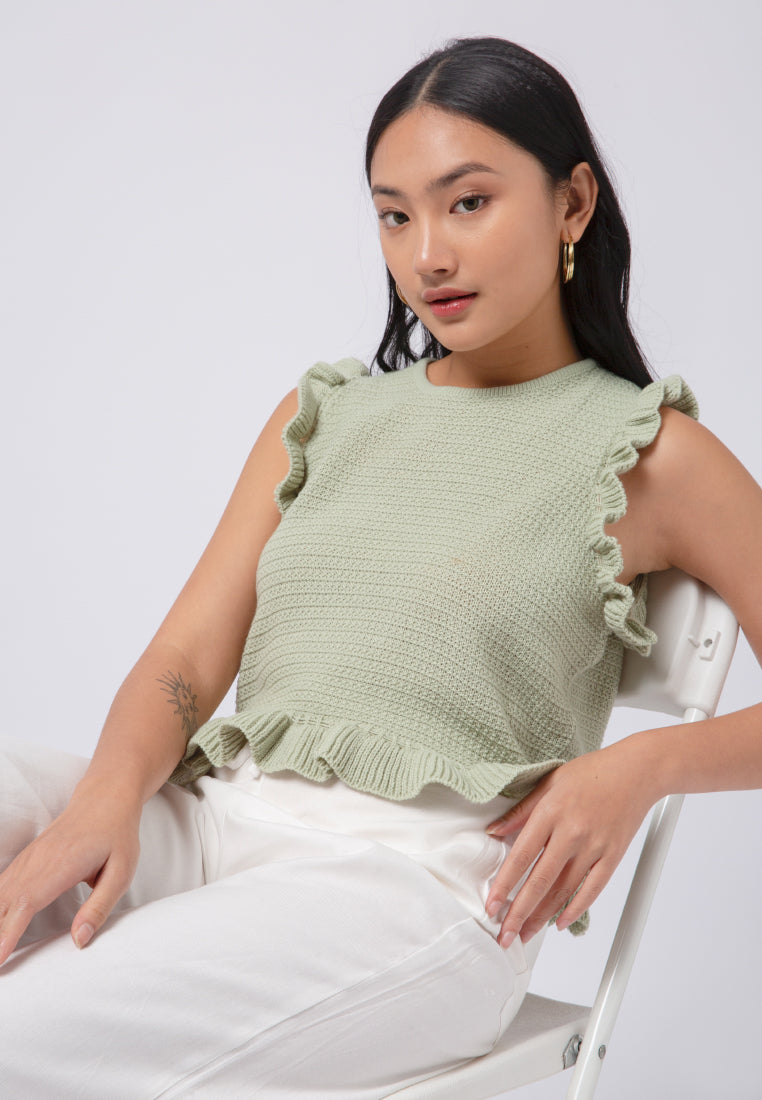 Crop Vest with Ruffle Details