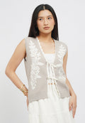 Printed Knit Vest with Front Tie