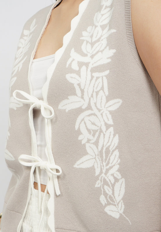 Printed Knit Vest with Front Tie