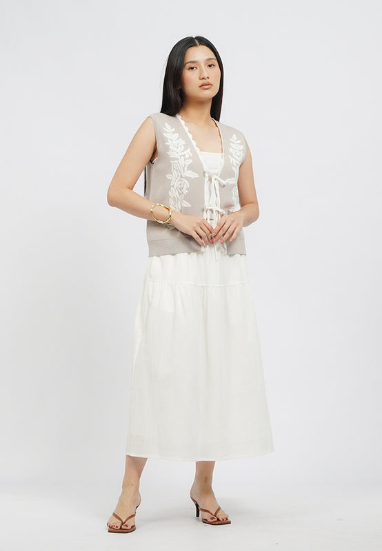 Printed Knit Vest with Front Tie