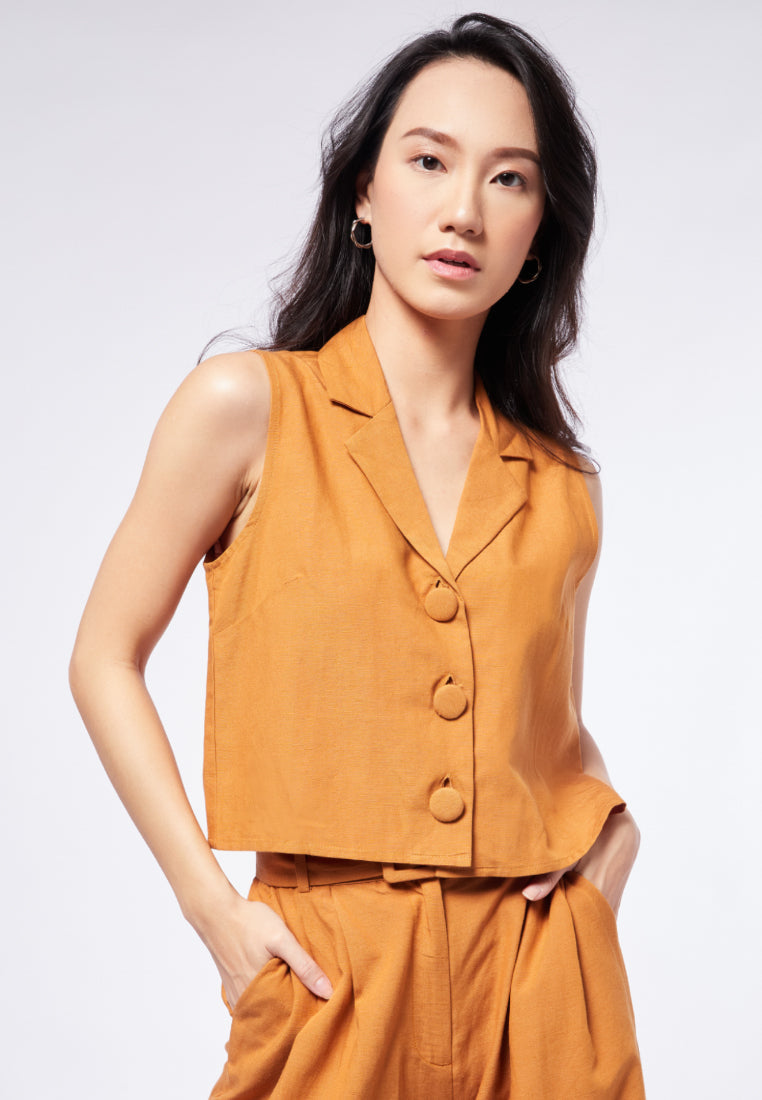 Fitted Linen Look Vest