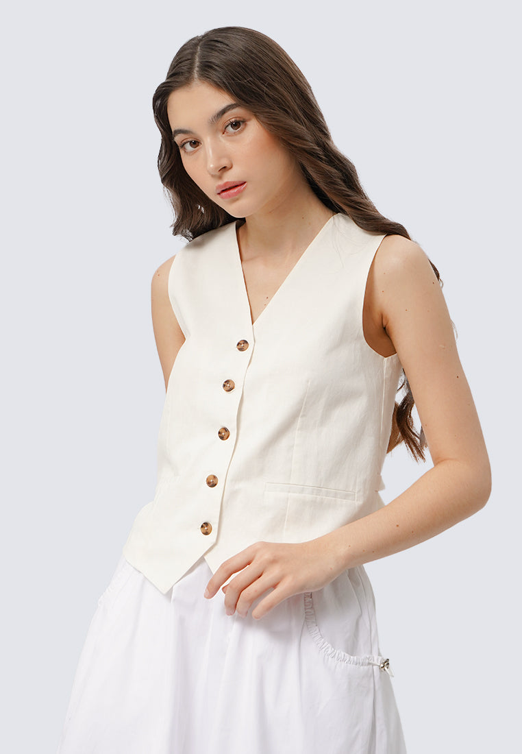 V-Neck Vest with Contrast Button