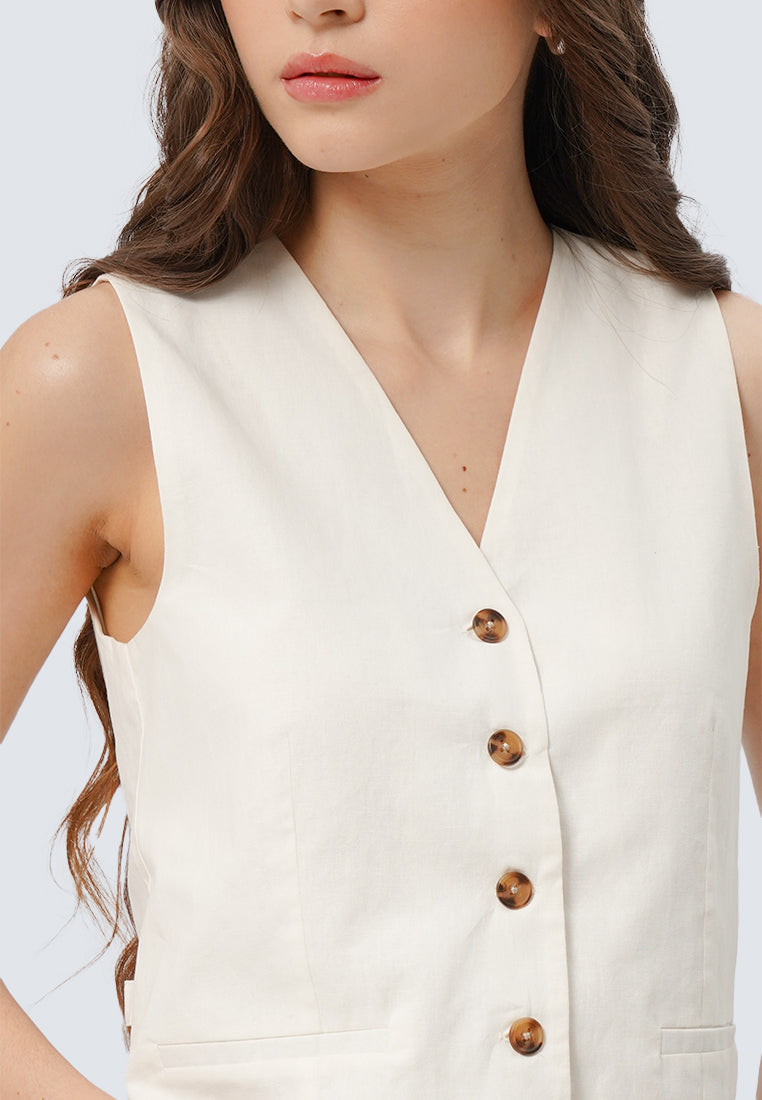 V-Neck Vest with Contrast Button