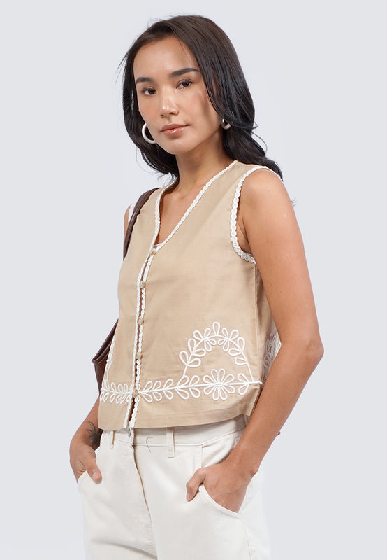Embroidered Linen Vest