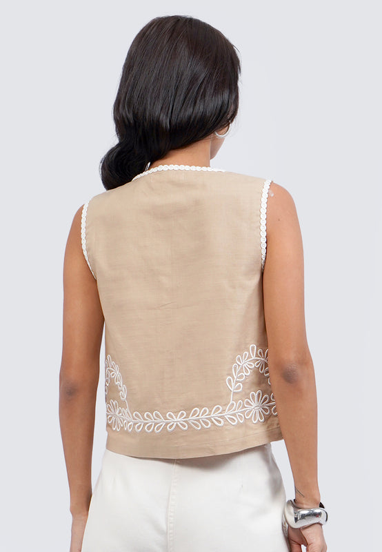 Embroidered Linen Vest