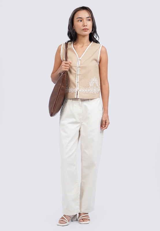 Embroidered Linen Vest