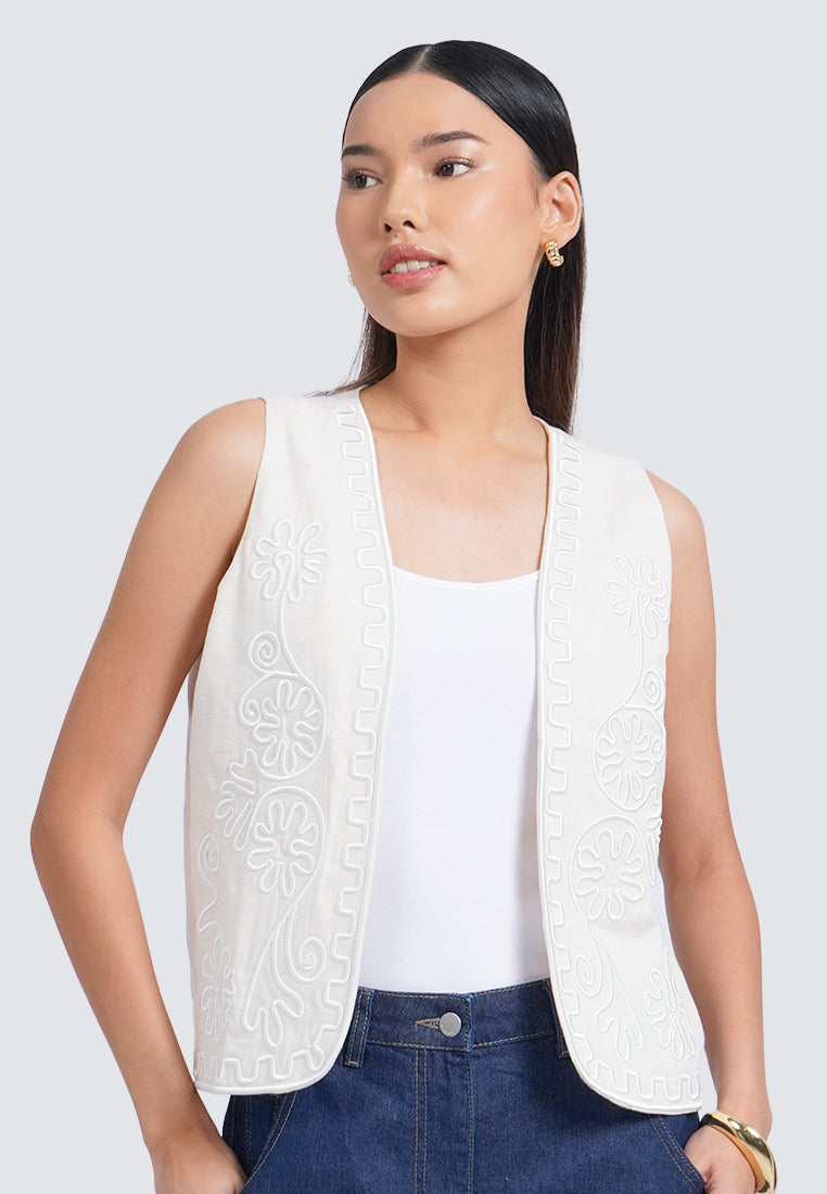 Embroidered Open Vest
