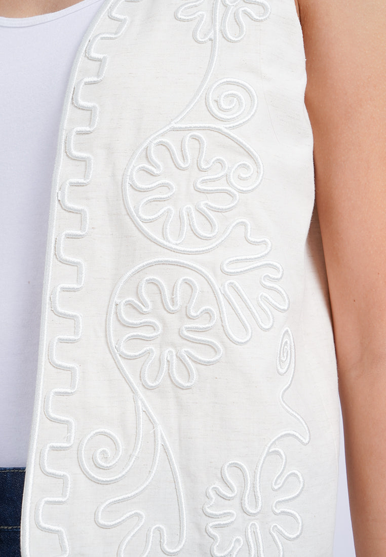 Embroidered Open Vest