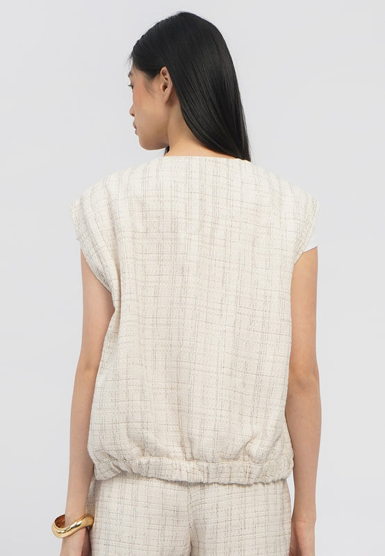 Sleeveless Tweed Top with Button