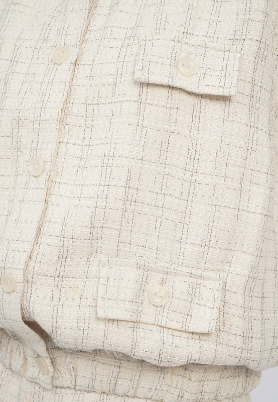 Sleeveless Tweed Top with Button